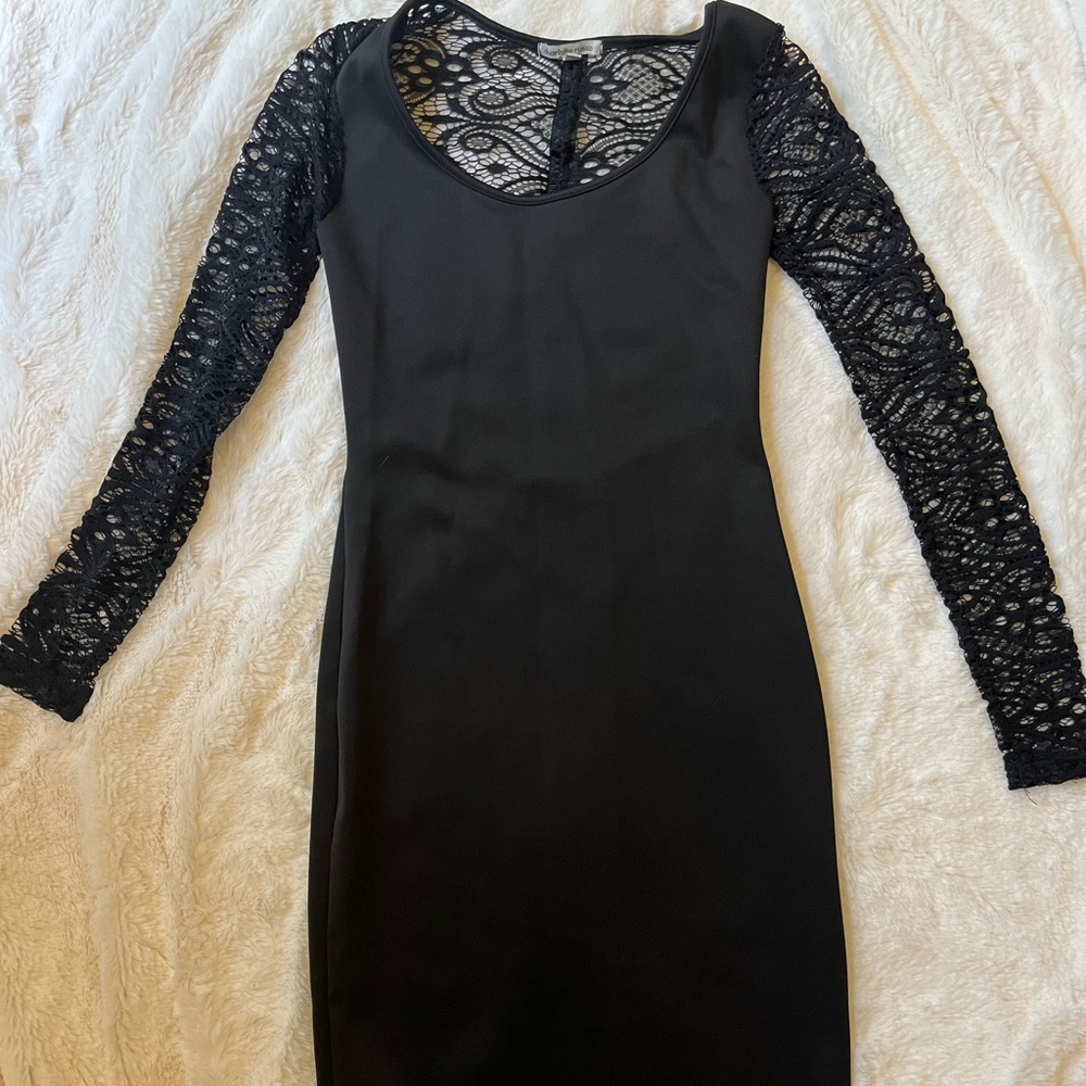 Long sleeved black lace dress